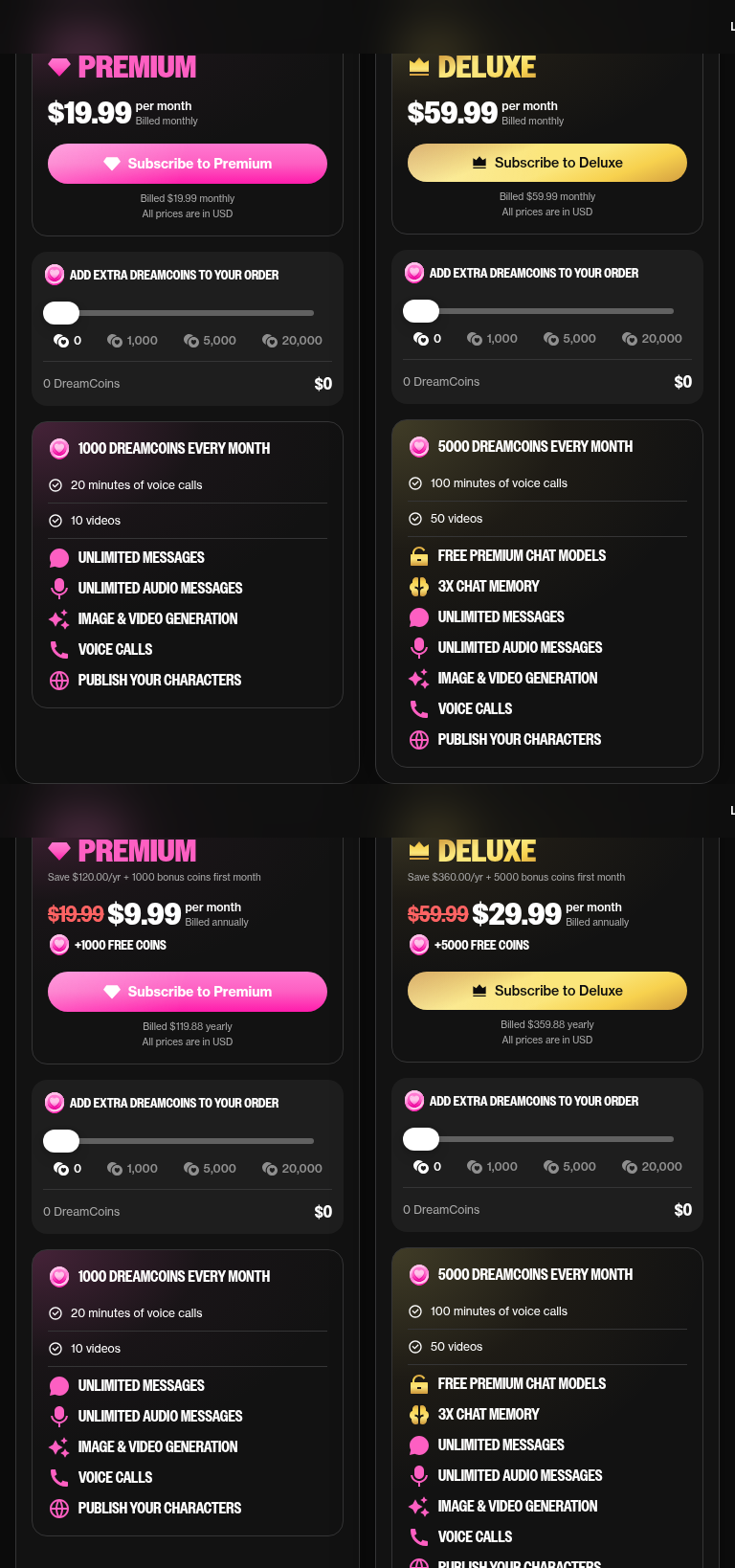 OurDream monthly and annual pricing checked 20 Sep 2026